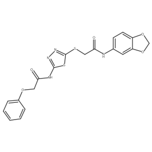 N-(benzo[d][1,3]dioxol-5-yl)-2-((5-(2-phenoxyacetamido)-1,3,4-thiadiazol-2-yl)thio)acetamide结构式