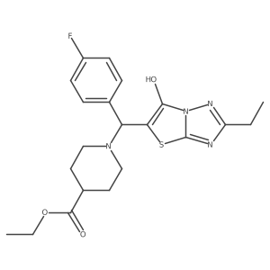 Ethyl 1-((2-ethyl-6-hydroxythiazolo[3,2-b][1,2,4]triazol-5-yl)(4-fluorophenyl)methyl)piperidine-4-carboxylate结构式