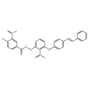 Benzoic acid, 4-chloro-3-nitro-, 2-[5-nitro-6-[[4-(2-phenyldiazenyl)phenyl]amino]-4-pyrimidinyl]hydrazide Structure