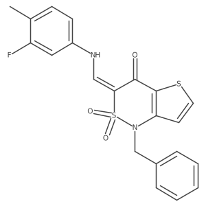 (Z)-1-benzyl-3-(((3-fluoro-4-methylphenyl)amino)methylene)-1H-thieno[3,2-c][1,2]thiazin-4(3H)-one 2,2-dioxide结构式