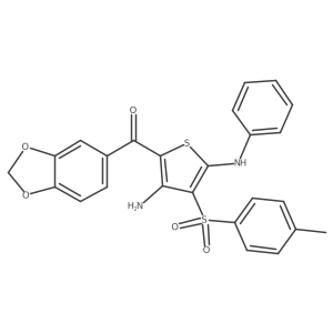 [3-amino-5-anilino-4-(p-tolylsulfonyl)-2-thienyl]-(1,3-benzodioxol-5-yl)methanone结构式