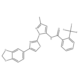 N-{1-[4-(2H-1,3-benzodioxol-5-yl)-1,3-thiazol-2-yl]-3-methyl-1H-pyrazol-5-yl}-2-(trifluoromethyl)benzamide Structure