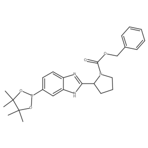 (S)-2-[5-(4,4,5,5-Tetramethyl-[1,3,2]dioxaborolan-2-yl)-1H-benzoimidazol-2-yl]-pyrrolidine-1-carboxylic acid benzyl ester Structure