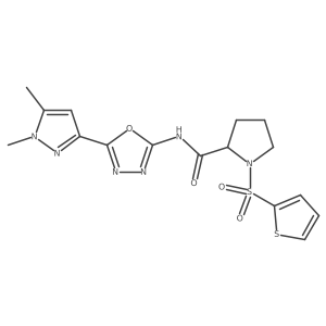 N-(5-(1,5-dimethyl-1H-pyrazol-3-yl)-1,3,4-oxadiazol-2-yl)-1-(thiophen-2-ylsulfonyl)pyrrolidine-2-carboxamide结构式