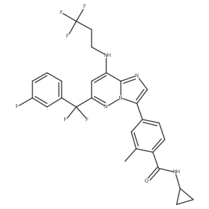 Benzamide, N-cyclopropyl-4-[6-[difluoro(3-fluorophenyl)methyl]-8-[(3,3,3-trifluoropropyl)amino]imidazo[1,2-b]pyridazin-3-yl]-2-methyl- Structure