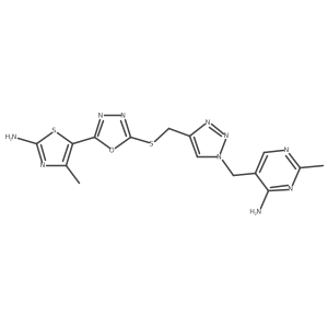 4-Pyrimidinamine, 5-[[4-[[[5-(2-amino-4-methyl-5-thiazolyl)-1,3,4-oxadiazol-2-yl]thio]methyl]-1H-1,2,3-triazol-1-yl]methyl]-2-methyl-结构式
