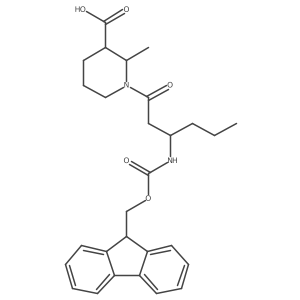 1-[3-({[(9H-fluoren-9-yl)methoxy]carbonyl}amino)hexanoyl]-2-methylpiperidine-3-carboxylic acid Structure