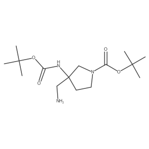 tert-Butyl (R)-3-(aminomethyl)-3-((tert-butoxycarbonyl)amino)pyrrolidine-1-carboxylate结构式