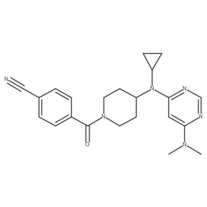 4-(4-{Cyclopropyl[6-(dimethylamino)pyrimidin-4-yl]amino}piperidine-1-carbonyl)benzonitrile结构式