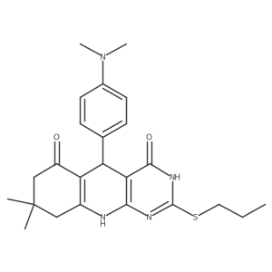 5-(4-(dimethylamino)phenyl)-8,8-dimethyl-2-(propylthio)-7,8,9,10-tetrahydropyrimido[4,5-b]quinoline-4,6(3H,5H)-dione Structure