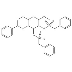 [(2R,4aR,6S,7R,8S,8aR)-7-benzylsulfonyloxy-6-methoxy-2-phenyl-4,4a,6,7,8,8a-hexahydropyrano[3,2-d][1,3]dioxin-8-yl] phenylmethanesulfonate结构式