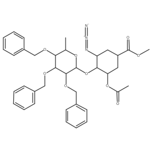 Methyl (1S,3R,4R,5S)-3-(acetyloxy)-5-azido-4-[[6-deoxy-2,3,4-tris-O-(phenylmethyl)-I+/--L-galactopyranosyl]oxy]cyclohexanecarboxylate结构式