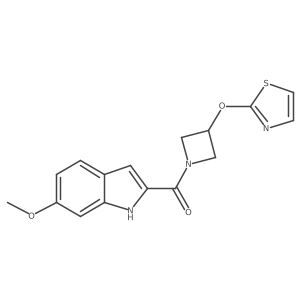 (6-methoxy-1H-indol-2-yl)(3-(thiazol-2-yloxy)azetidin-1-yl)methanone结构式