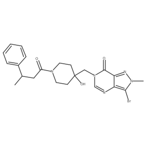 (R)-3-Bromo-6-((4-hydroxy-1-(3-phenylbutanoyl)piperidin-4-yl)methyl)-2-methyl-2H-pyrazolo[4,3-d]pyrimidin-7(6H)-one Structure
