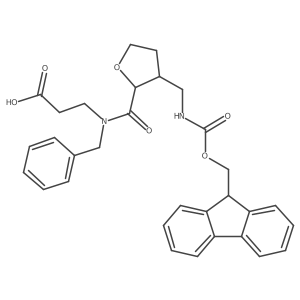 rac-3-{N-benzyl-1-[(2R,3R)-3-[({[(9H-fluoren-9-yl)methoxy]carbonyl}amino)methyl]oxolan-2-yl]formamido}propanoic acid结构式
