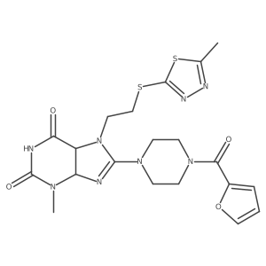 8-[4-(furan-2-carbonyl)piperazin-1-yl]-3-methyl-7-{2-[(5-methyl-1,3,4-thiadiazol-2-yl)sulfanyl]ethyl}-2,3,6,7-tetrahydro-1H-purine-2,6-dione结构式