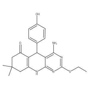 4-amino-2-(ethylsulfanyl)-5-(4-hydroxyphenyl)-8,8-dimethyl-5,8,9,10-tetrahydropyrimido[4,5-b]quinolin-6(7H)-one Structure
