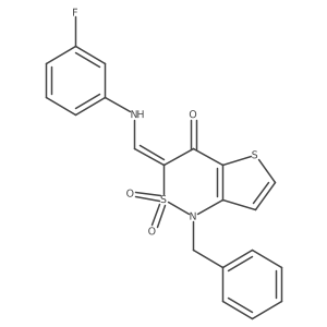 (Z)-1-benzyl-3-(((3-fluorophenyl)amino)methylene)-1H-thieno[3,2-c][1,2]thiazin-4(3H)-one 2,2-dioxide结构式