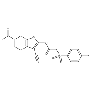 N-(6-acetyl-3-cyano-4,5,6,7-tetrahydrothieno[2,3-c]pyridin-2-yl)-2-((4-fluorophenyl)sulfonyl)acetamide结构式