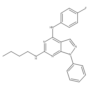N6-butyl-N4-(4-fluorophenyl)-1-phenyl-1H-pyrazolo[3,4-d]pyrimidine-4,6-diamine结构式