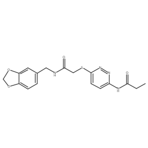 N-(6-((2-((benzo[d][1,3]dioxol-5-ylmethyl)amino)-2-oxoethyl)thio)pyridazin-3-yl)propionamide Structure