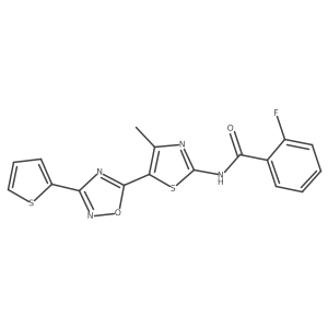 2-fluoro-N-[(2Z)-4-methyl-5-[3-(thiophen-2-yl)-1,2,4-oxadiazol-5-yl]-1,3-thiazol-2(3H)-ylidene]benzamide Structure