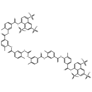 8,8'-{Carbonylbis[azanediyl(4-methyl-3,1-phenylene)carbonylazanediyl(4-methyl-3,1-phenylene)carbonylazanediyl(4-methyl-3,1-phenylene)carbonylazanediyl]}di(naphthalene-1,3,5-trisulfonic acid)结构式