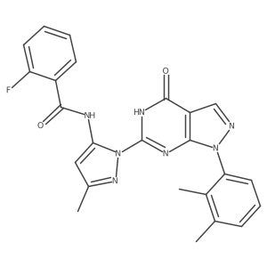 N-(1-(1-(2,3-dimethylphenyl)-4-oxo-4,5-dihydro-1H-pyrazolo[3,4-d]pyrimidin-6-yl)-3-methyl-1H-pyrazol-5-yl)-2-fluorobenzamide结构式