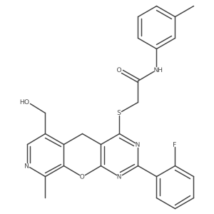 2-{[2-(2-fluorophenyl)-6-(hydroxymethyl)-9-methyl-5H-pyrido[4',3':5,6]pyrano[2,3-d]pyrimidin-4-yl]thio}-N-(3-methylphenyl)acetamide Structure