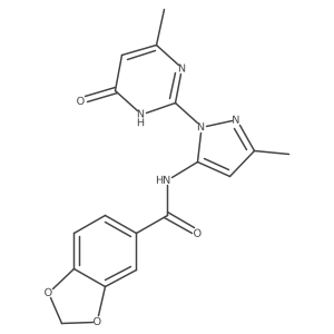 N-(3-methyl-1-(4-methyl-6-oxo-1,6-dihydropyrimidin-2-yl)-1H-pyrazol-5-yl)benzo[d][1,3]dioxole-5-carboxamide结构式