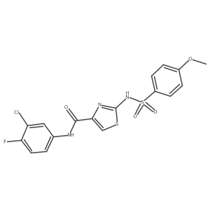 N-(3-chloro-4-fluorophenyl)-2-(4-methoxyphenylsulfonamido)thiazole-4-carboxamide结构式