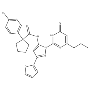 1-(4-chlorophenyl)-N-(3-(furan-2-yl)-1-(6-oxo-4-propyl-1,6-dihydropyrimidin-2-yl)-1H-pyrazol-5-yl)cyclopentanecarboxamide结构式