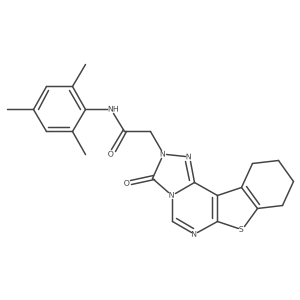 2-{5-oxo-10-thia-3,4,6,8-tetraazatetracyclo[7.7.0.0^{2,6}.0^{11,16}]hexadeca-1(9),2,7,11(16)-tetraen-4-yl}-N-(2,4,6-trimethylphenyl)acetamide结构式