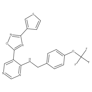 5-[3-(thiophen-3-yl)-1,2,4-oxadiazol-5-yl]-N-{[4-(trifluoromethoxy)phenyl]methyl}pyrimidin-4-amine结构式
