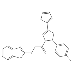 2-(benzo[d]oxazol-2-ylthio)-1-(5-(4-fluorophenyl)-3-(thiophen-2-yl)-4,5-dihydro-1H-pyrazol-1-yl)ethanone结构式