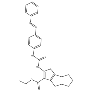 Cycloocta[b]thiophene-3-carboxylic acid, 4,5,6,7,8,9-hexahydro-2-[[[[4-(2-phenyldiazenyl)phenyl]amino]thioxomethyl]amino]-, ethyl ester结构式
