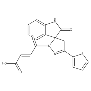 (E)-4-oxo-4-(2-oxo-3'-thiophen-2-ylspiro[1H-indole-3,5'-4H-pyrazole]-1'-yl)but-2-enoic acid结构式