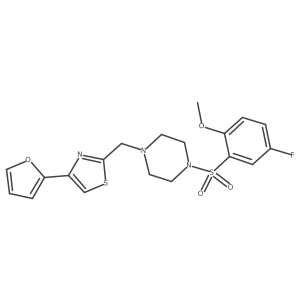 COc1ccc(F)cc1S(=O)(=O)N1CCN(Cc2nc(-c3ccco3)cs2)CC1结构式