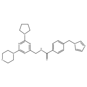 4-((1H-imidazol-1-yl)methyl)-N-((4-morpholino-6-(pyrrolidin-1-yl)-1,3,5-triazin-2-yl)methyl)benzamide结构式