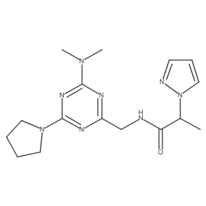 N-((4-(dimethylamino)-6-(pyrrolidin-1-yl)-1,3,5-triazin-2-yl)methyl)-2-(1H-pyrazol-1-yl)propanamide结构式