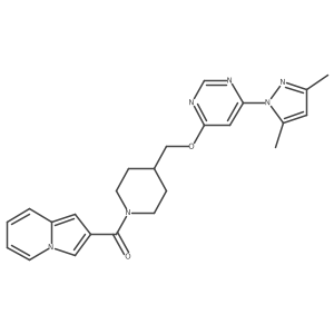 2-[4-({[6-(3,5-dimethyl-1H-pyrazol-1-yl)pyrimidin-4-yl]oxy}methyl)piperidine-1-carbonyl]indolizine结构式