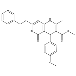 Methyl 2-(benzylthio)-5-(4-methoxyphenyl)-7-methyl-4-oxo-3,4,5,8-tetrahydropyrido[2,3-d]pyrimidine-6-carboxylate结构式