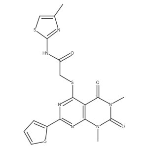 2-((6,8-dimethyl-5,7-dioxo-2-(thiophen-2-yl)-5,6,7,8-tetrahydropyrimido[4,5-d]pyrimidin-4-yl)thio)-N-(4-methylthiazol-2-yl)acetamide Structure