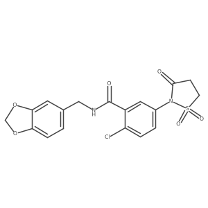 N-(1,3-benzodioxol-5-ylmethyl)-2-chloro-5-(1,1-dioxido-3-oxo-1,2-thiazolidin-2-yl)benzamide Structure