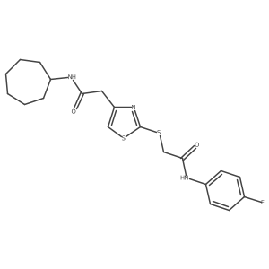 N-cycloheptyl-2-(2-((2-((4-fluorophenyl)amino)-2-oxoethyl)thio)thiazol-4-yl)acetamide结构式