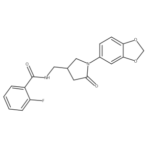 N-((1-(benzo[d][1,3]dioxol-5-yl)-5-oxopyrrolidin-3-yl)methyl)-2-fluorobenzamide结构式