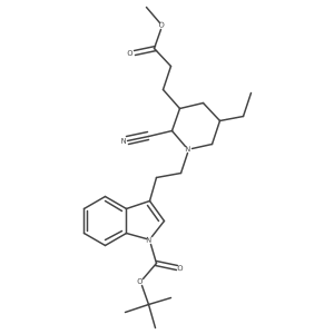 1,1-Dimethylethyl 3-[2-[2-cyano-5-ethyl-3-(3-methoxy-3-oxopropyl)-1-piperidinyl]ethyl]-1H-indole-1-carboxylate结构式