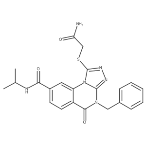 CC(C)NC(=O)c1ccc2c(=O)n(Cc3ccccc3)c3nnc(SCC(N)=O)n3c2c1结构式