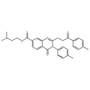 3-(4-fluorophenyl)-2-((2-(4-fluorophenyl)-2-oxoethyl)thio)-N-isopentyl-4-oxo-3,4-dihydroquinazoline-7-carboxamide Structure