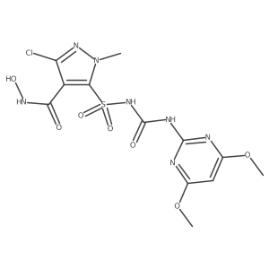 3-chloro-5-[[[[(4,6-dimethoxy-2-pyrimidinyl)amino]carbonyl]amino]sulfonyl]-N-hydroxy-1-methyl-1H-Pyrazole-4-carboxamide结构式